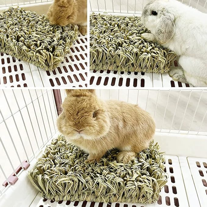 Hamiledyi Rabbit Grass Bed Bunny Natural Straw Woven Mat Guinea Pig Hay Mat Chew Mat for Rabbit Guinea Pig Chinchilla Squirrel Hedgehog(10.6x7.5x3.5inches)-Mewly Pet