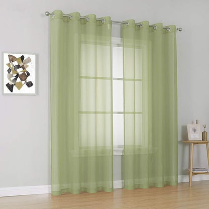 KEQIAOSUOCAI 2 Pieces Sage Sheer Curtains 84 Inches Long for Bedroom Bed Canopy Voile Grommet Sheer Window Drapes Panels for Living Room Dining Wedding Party Backdrop 54Wx84L Set of 2