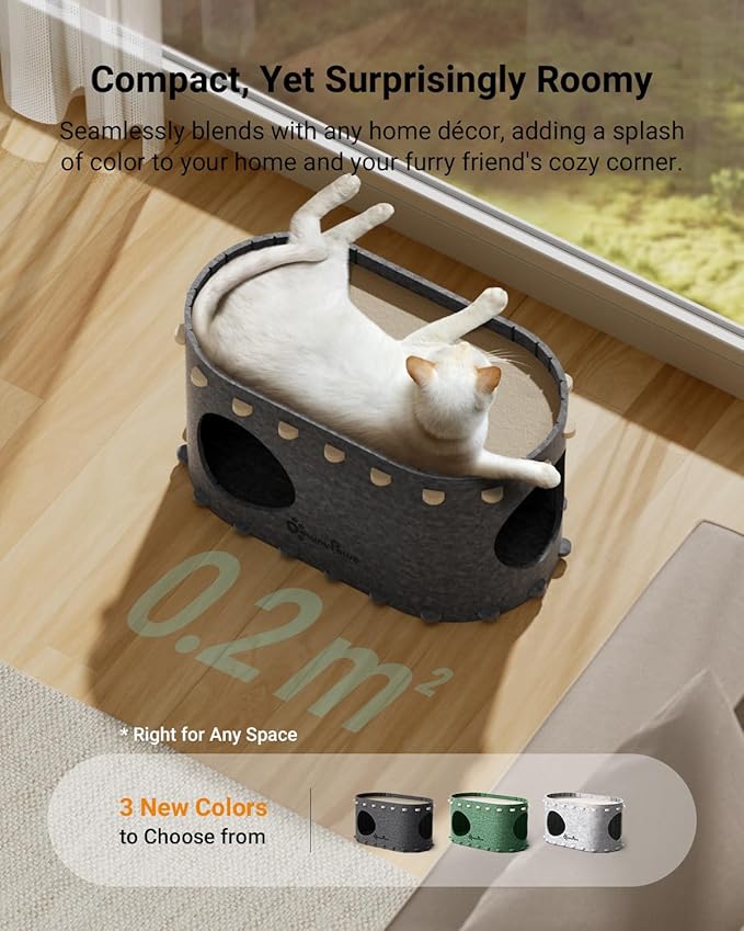 DownyPaws Cat House for Indoor Cats, Cat Bed Cave for Multiple & Large Cats Up to 22 Lbs, Scratch Resistant Peekaboo Cat Caves, Foldable Tunnel Enclosed Bed, PeekaPurr, Sesame Gray-Mewly Pet