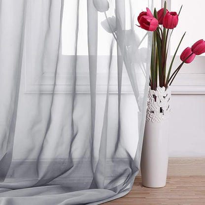 NICETOWN Sheer Window Scarfs W60 x L216 for Normcore Design, Voile Textured Sheer Curtains Easy to Concave Shape for Boys/Seniors, 2 Panels, Light Grey