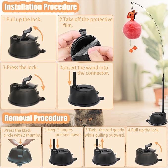 4-in-1 Interactive Cat Toys Set with Suction Cup Wand, Hanging Cat Toys, Fishing Pole Cat Wand & Kitten Balls- Includes Variety Replaceable Worms, Feathers for Indoor Bored Cats for Exercise-Mewly Pet