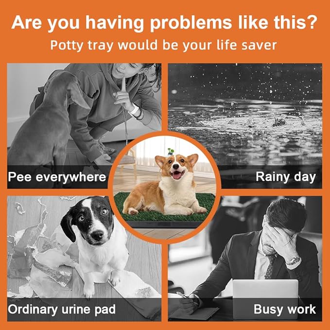 Dog Grass Pad with Tray 25"X20" - Portable Dog Litter Box for Balcony/Patio, Indoor/Outdoor Artificial Turf Pet Potty for Puppy Training, with Washable Pee Pad and Fake Grass Mat-Mewly Pet