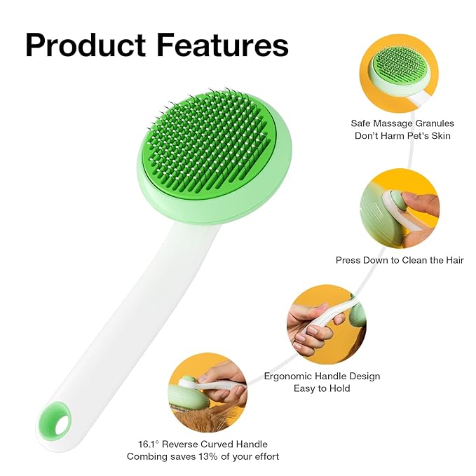 Self-Cleaning Cat Brush for Shedding & Pet Grooming - Effortlessly Removes Tangles, Loose Undercoat, and Mats for Cats & Dogs (Green)-Mewly Pet