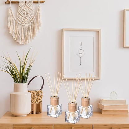 Roshtia 20 Set Reed Diffuser Bottle Empty Fragrance Glass Diffuser Bottles Refillable Diffuser Bottles Set with Wooden Caps and Rattan Sticks 50ml 1.7 Oz Diffuser Glass Jars for DIY Fragrance (Square)