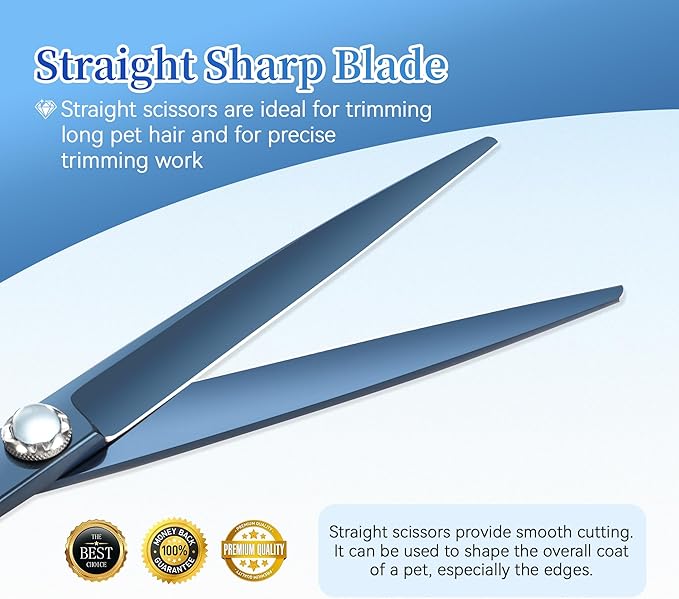 7 inch Matte Blue Straight Dog Grooming Scissors Professional 440C Stainless Steel Dog Shears Smooth Cutting Comfortable Grip and Easy to Use for Groomers and Home Use-Mewly Pet