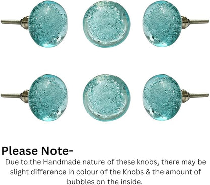 Perilla Home Set of 6 Crystal Bubble Knobs - Modern Light Blue Decorative Bubble Glass Pulls - for Home Decor Drawers, Knobs, Kitchen, Cabinet, Hardware, Cupboard, Door, Dresser, Wardrobe and Drawer