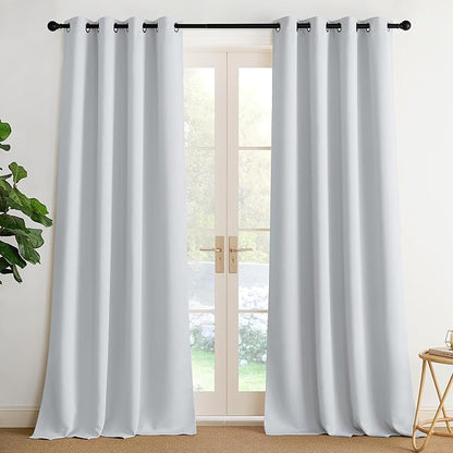 NICETOWN Greyish White Ring Top Panels - Thermal Insulated Shades for Nursery, Kids Room, Yard, Closet, Garage - Breathable Fabric, Privacy Assured, 2 Panels, W52 x L95