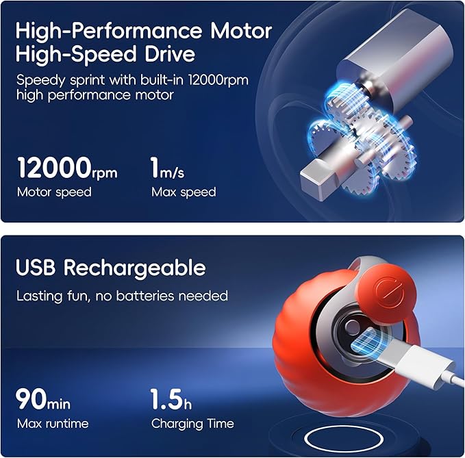 Potaroma Moving Ball Cat Toys with Feather Tail, Rechargeable 2025 New Interactive Toy for Indoor Cats Exercise, Smart Interactive Kitten Rolling Ball, Orange-Mewly Pet