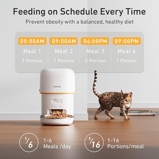 Automatic Cat Feeders - 3L Cat Food Dispenser Easy to Use, Timed Automatic Pet Feeder with Over 180-day Battery Life, 1-6 Meals Dry Food Programmable Portion Control Also for Dogs-Mewly Pet