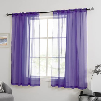 HUTO Purple Sheer Curtains 63 Inch Length for Girls Room Rod Pocket Voile Curtain Panels for Bedroom Living Room,Set of 2 Panels,52”x63”