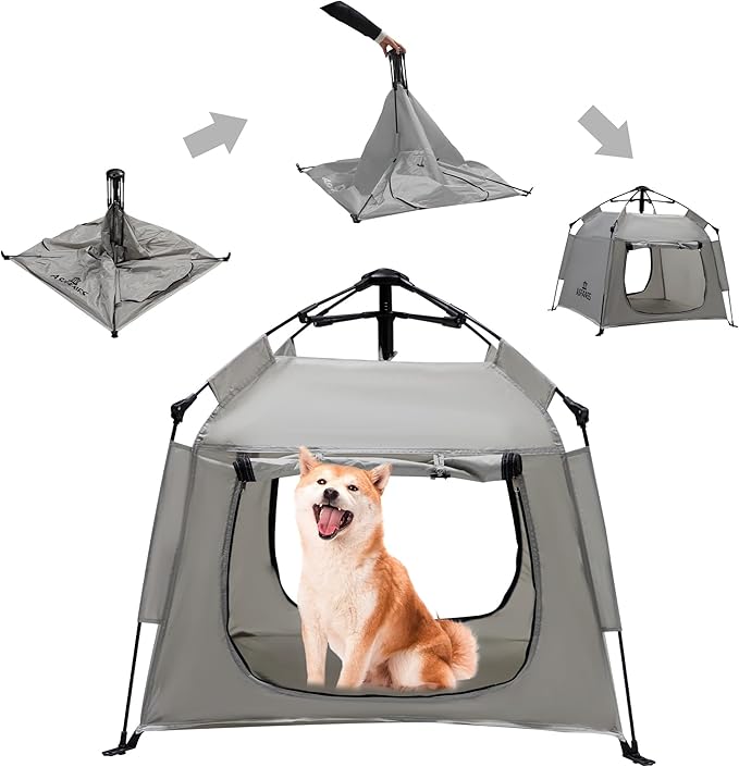Outdoor Waterproof Pet Automatic Camping Tent, Pop up Cave Bed for Indoor Cats and Small Dogs, Portable Cat House Dog House, Grey.-Mewly Pet