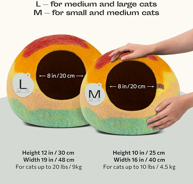 MEOWFIA Cat Cave – Premium Felt Cat Bed for Indoor Cats, Handmade 100% Merino Wool (Medium, Tucson Sunset)-Mewly Pet