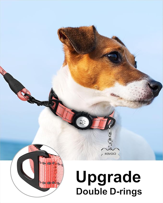 TagME Airtag Dog Collar,Waterproof Reflective Pet Collar with Airtag Holder,Soft Padded and Double D-Rings for Puppy,Baby Pink-Mewly Pet