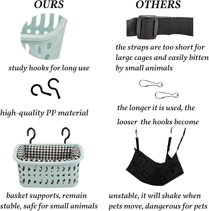 JWShang Rat Hammock for Cage, Chew Proof Hanging Basket Bed with Sturdy Hooks, Pet Cage Accessories, Safe Cozy Small Animal Rodent Hammock for Sugar Glider Mice Snuggling Sleeping (Blue, Large)-Mewly Pet