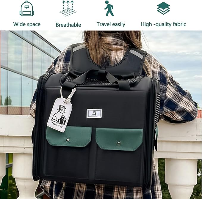 Dog Backpack, Pet Backpack with Breathable Mesh, Pet Travel Carrier with Soft Padded, Reinforced Support, Airline Approved Cat Backpack(Black)-Mewly Pet