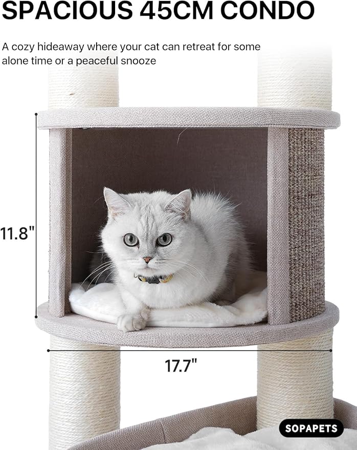 Extra Large Cat Tree for Maine Coon,65 Inches Tall Cat Tree Tower for Indoor Cats Large Adult 20 lbs,XXL Heavy Duty Luxury Sturdy Cat House with Big Hammock,Sisal Scratching Post,Condo-Mewly Pet