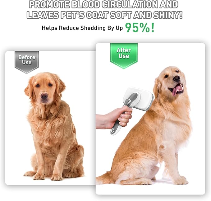 Dogs Cats Self Cleaning Slicker Brush for Shedding & Grooming Any Breed of Pets, Remove Loose Undercoat Knots Mats Tangled Hair for Small Medium Large Animal With Long Short Fur Length-Grey-Mewly Pet