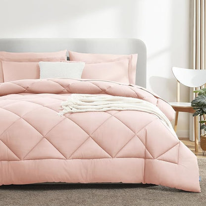 CozyLux Full Size Comforter Sets Blush Pink - 7 Pieces Bed in a Bag Full, Luxury Soft Bed Set for All Seasons, Bedding Set with Down Alternative Comforter, Sheets, Pillowcases & Shams