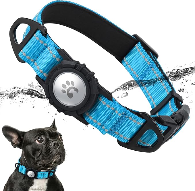 TagME Airtag Dog Collar,Waterproof Reflective Pet Collar with Airtag Holder,Soft Padded and Double D-Rings for Small Dogs,Light Blue-Mewly Pet