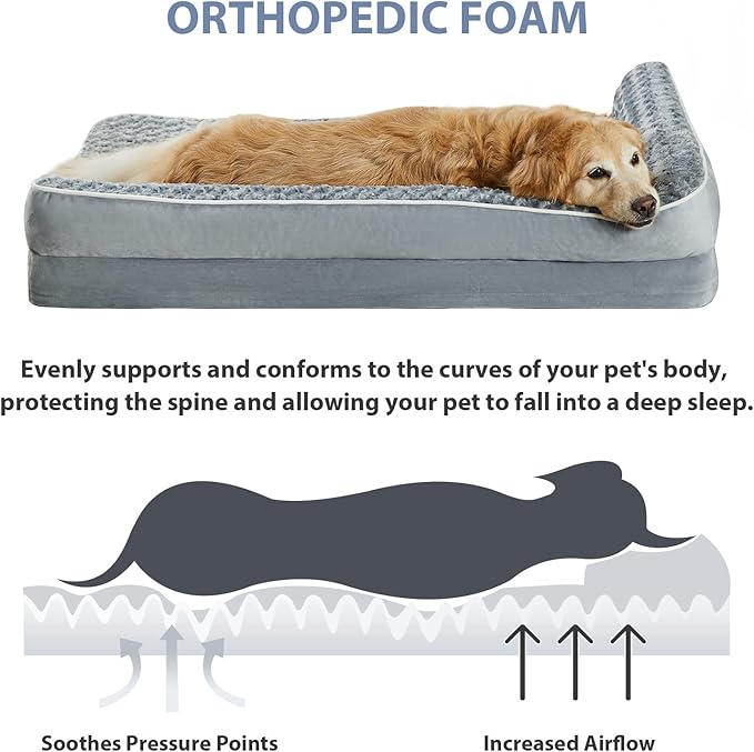 BFPETHOME Orthopedic Dog Beds for Extra Large Dogs, Waterproof Sofa XXL Dog Bed with Sides, Non-Slip Bottom and Egg-Crate Foam Big Pet Couch Bed with Washable Removable Cover,Pet Bed for Large Dogs-Mewly Pet