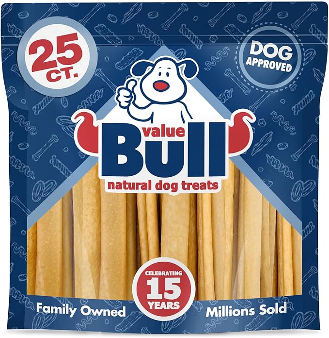 ValueBull USA Pig Skin Retriever Rolls, 6 Inch, Smoked, 25 Count - Premium USA Pork Hide Dog Chews, One-Piece, Easy Digestion, High Protein-Mewly Pet