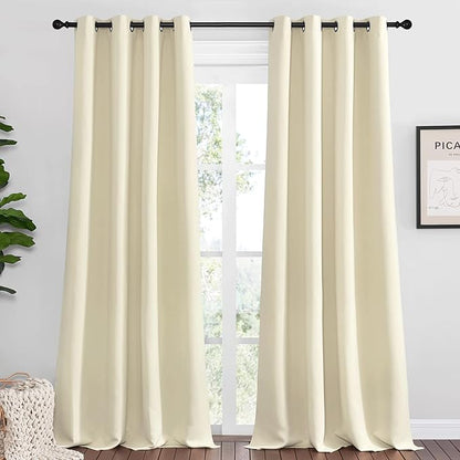 NICETOWN Beige Room Darkening Curtains 120" Long for Boho Farmhouse Home Decoration, 55" Wide, Set of 2, Window Treatment Total Privacy Drape Panels for Bedroom Guest Room