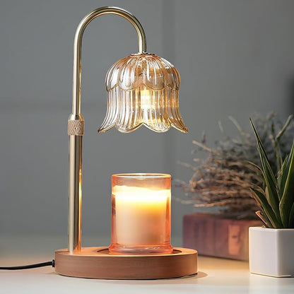 Candle Warmer Lamp with Timer: Adjustable Dimmable Height Adjustable Warming - Flower Shape Wax Lamp Jar Candles No Flame Modern Home Decor Table Lights - Home Living Bedroom
