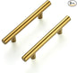 Ravinte 3 Pack 5 Inch Cabinet Pulls Brushed Brass Stainless Steel Kitchen Drawer Pulls Cabinet Handles 5”Length, 3” Hole Center