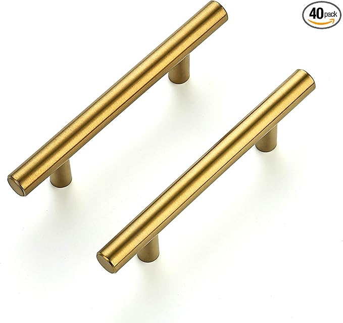 Ravinte 40 Pack 5 Inch Cabinet Pulls Brushed Brass Stainless Steel Kitchen Drawer Pulls Cabinet Handles 5”Length, 3” Hole Center