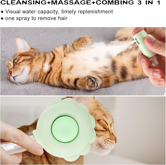 Cat Hair Brush for Shedding, 3-in-1 Pet Spray Hair Removal Comb with Visual Spray & Release Button, Waterproof Dog Grooming Brush for Furry Pet-Mewly Pet