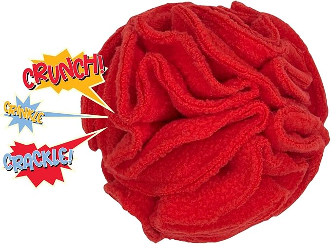 Puppy and Small Breed Snuffle Interactive Foraging Dog Puzzle Ball Toy Red with Crinkle-Mewly Pet