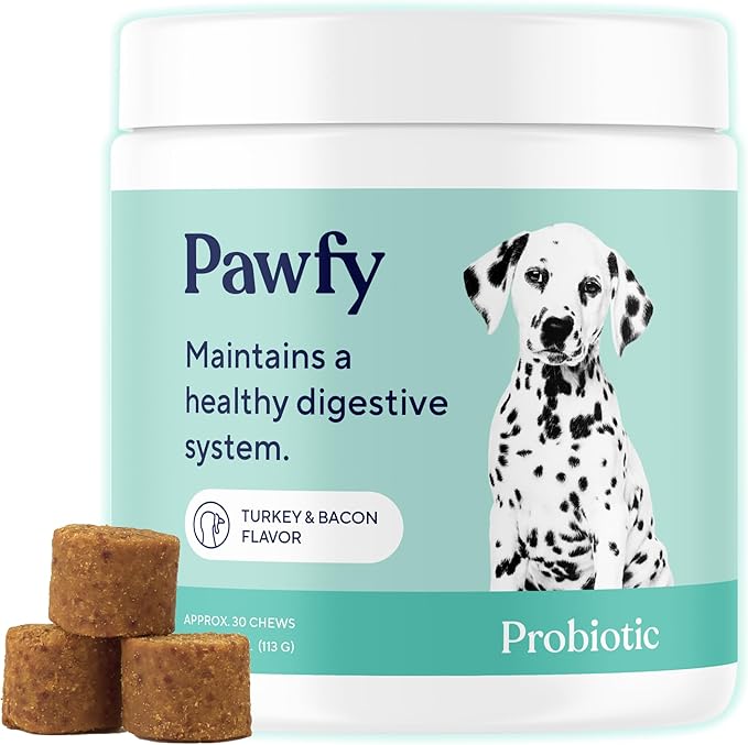 Pawfy Probiotics for Dogs | Supports Digestive Health, Diarrhea for Small and Large Dogs | Improves Gut Health | Anti Yeast Supplements | Promotes Skin Health and Seasonal Allergies Support - 30 Chews-Mewly Pet
