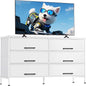 WLIVE White TV Stand for 60, 65, 70 inch TV, Large Entertainment Center with 6 Fabric Drawer, TV Media Console Table with Wood Top, Adjustable Feet for Living Room,
