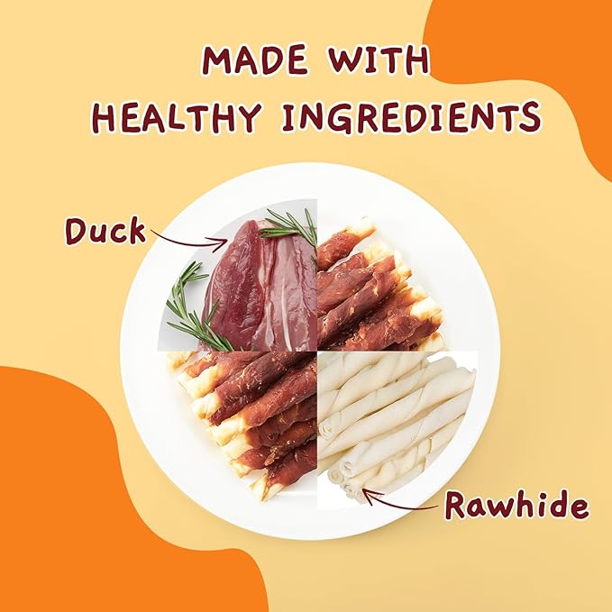 Jungle Calling Dog Treats, Duck Breast Wrapped Rawhide Sticks for Dogs, Grain-Free Natural Chewy Treats Picky Dogs, Puppy Chews Snacks,10.6 oz-Mewly Pet