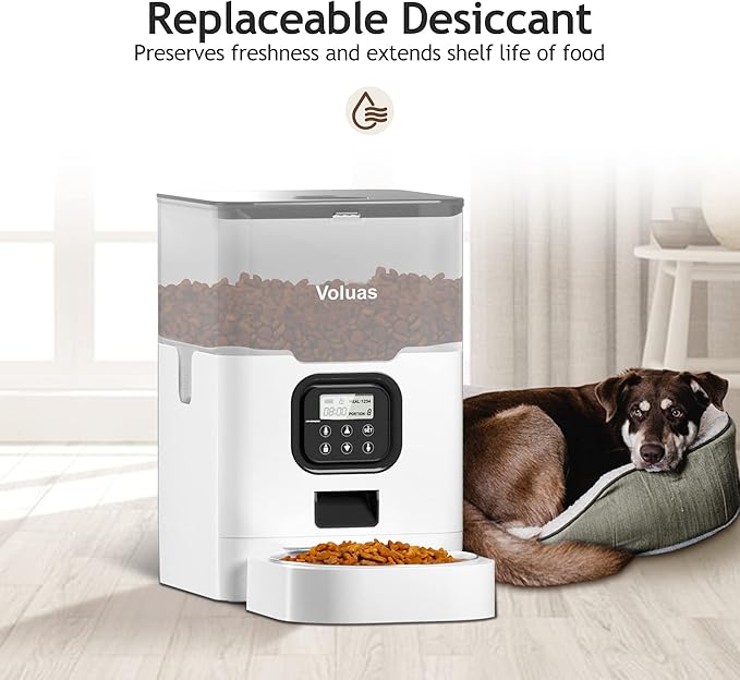 VOLUAS Automatic Cat Feeders - Dry Food Dispenser with Timer, Desiccant Bag, Programmable Portion Size Control 4 Meals Per Day, 10s Voice Recorder-Mewly Pet