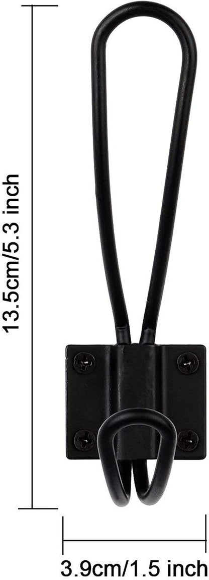 Rustic Entryway Hooks | 10 Pack of Black Wall Mounted Vintage Double Coat Hangers with Large Metal Screws Included
