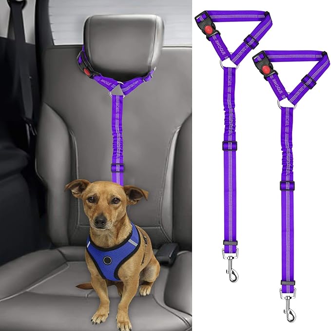 BWOGUE 2 Packs Dog Cat Safety Seat Belt Strap Car Headrest Restraint Adjustable Nylon Fabric Dog Restraints Vehicle Seatbelts Harness-Mewly Pet