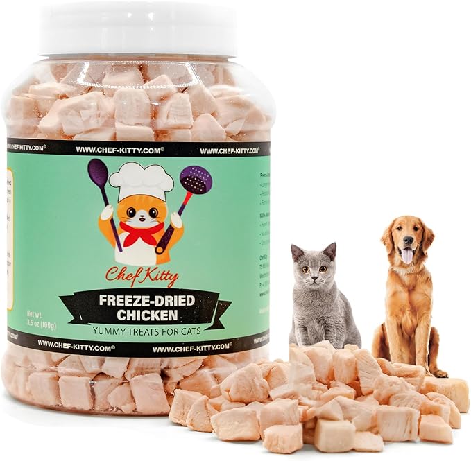 Freeze-Dried Chicken Treats for Cats & Dogs – 100% Human Grade, Single Ingredient, High-Protein, Healthy Snack – No Additives or Preservatives – 3.5oz - Inspected & Tested in USA-Mewly Pet