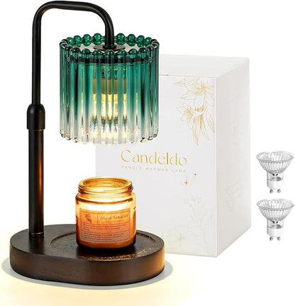 Candle Warmer Lamp with Timer: Emerald Green Candle Warming Lamp with 2 Bulbs Height Adjustable Wax Melt Dimmable Bedroom Decor Christmas Gift for Women