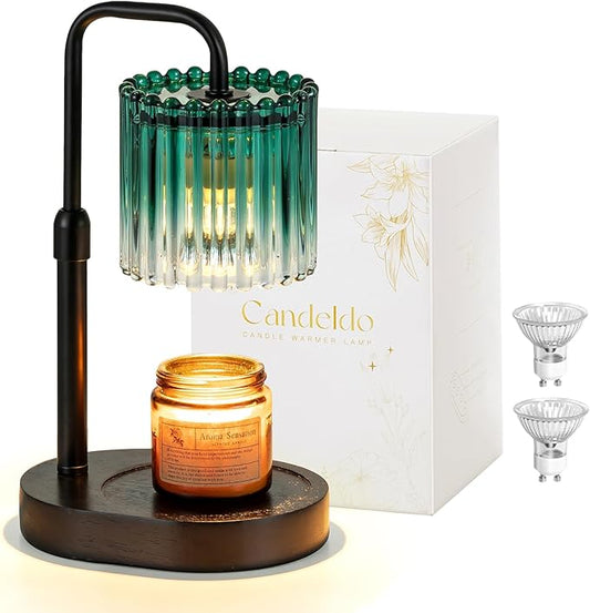 Candle Warmer Lamp with Timer: Emerald Green Candle Warming Lamp with 2 Bulbs Height Adjustable Wax Melt Dimmable Bedroom Decor Christmas Gift for Women
