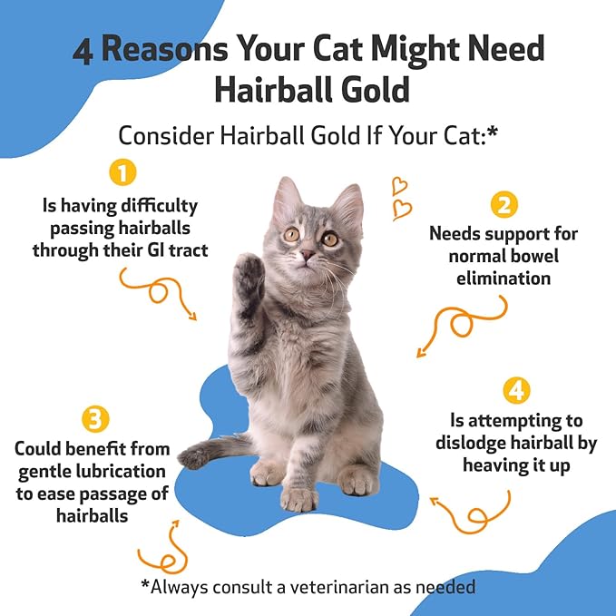 Pet Wellbeing Hairball Gold for Cats - Vet-Formulated - Eases Passage of Hairballs Through Digestive Tract - No Mineral Oil, All-Natural Lubrication - 2 oz (59 ml)-Mewly Pet