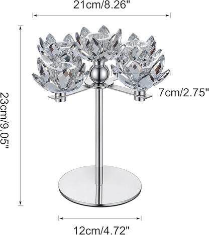 Crystal Candle Holders Lotus Candelabras Silver Arch Candlestick, Centerpiece Table, Home Hecor for Wedding, Dinning Room, Coffee Table, Kitchen, Living Room, Entryway (5 Arms, Taper Candle)