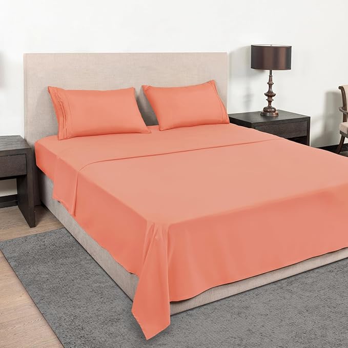 Mejoroom California King Size Sheet Set - Soft Microfiber Bed Sheets,Deep Pocket Fitted Sheet, Breathable, Wrinkle & Fade Resistant - 4 Piece (California King, Coral)