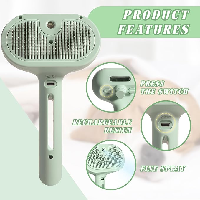 Self-Cleaning Spray Cat Brush for Shedding, Removes Static Flying Hair, and Works Wonders for Both Long and Short-Haired Pets 2 In 1 Cleaning Brush for Cats And Dogs Grooming-Mewly Pet