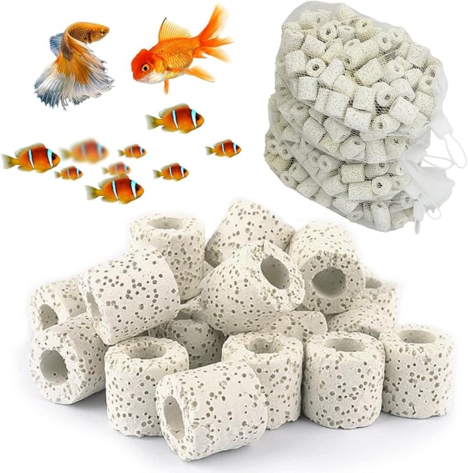 Hamiledyi 4 LB Aquarium Filter Media Bio Balls Ceramic Rings Media with Mesh Bag for Fish Tank and Pond Canister Biological Biofilter Filter (White)-Mewly Pet