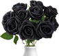Black Roses Artificial Flowers 10 Pack in Bulk, Black Fake Roses Flowers Realistic Roses for Halloween Gothic Wedding Home Party Decoration Event Gift