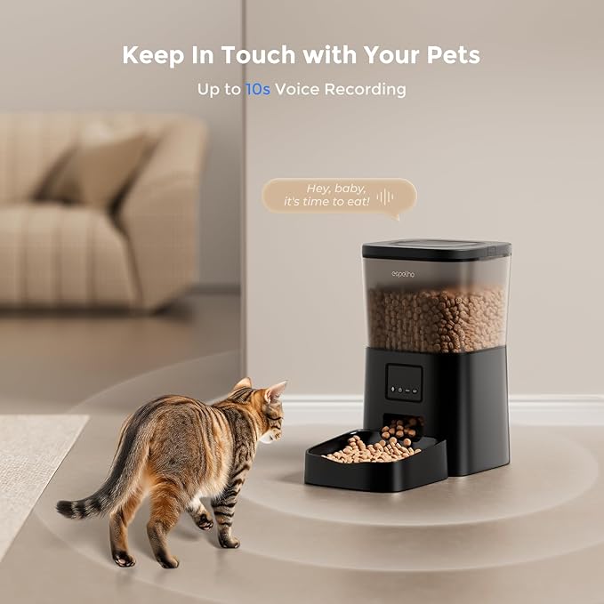 Espelho Automatic Cat Feeders WiFi: Food Dispenser with App Control 2.4Ghz WiFi- Smart Timed Cats Feeder with Voice Recorder| 4L Auto Pet Feeder for Cat and Small Dog- Up to 10 Meals per Day-Mewly Pet