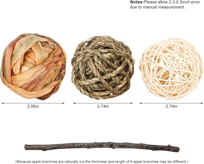 9 Pcs Small Animals Play Balls Rolling Activity Chew Toys Gnawing Treats for Rabbits Guinea Pigs Chinchilla Bunny Natural Balls, Pet Cage Entertainment Accessories (9 Pcs)-Mewly Pet