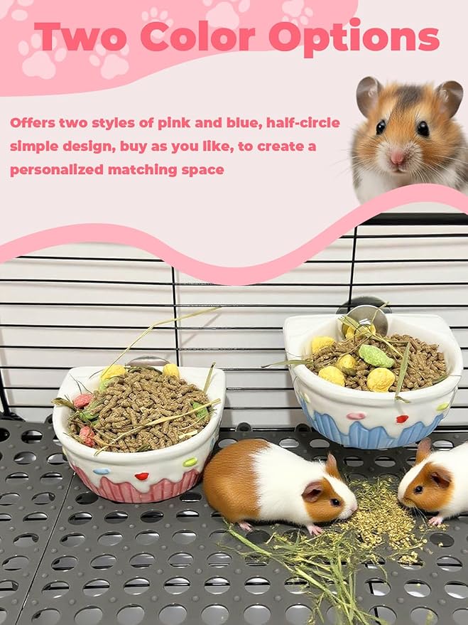 Chinchilla Food Bowl Ceramic Guinea Pig Cage Feeder Hanging Bunny Food Dish Small Animal Feeding Bowls for Syrian Hamster Ferret Gerbils (Pink)-Mewly Pet