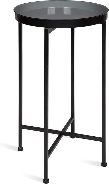 Kate and Laurel Celia Round Foldable Tray Accent Table, 14" x 14" x 25.75", Gray and Black, Modern Minimalist Design and Magnetic Tabletop